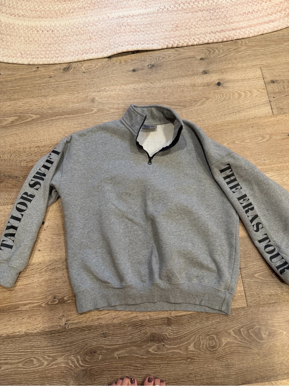 Taylor Swift Gray Half-Zip Sweatshirt with Tour Sleeve Text